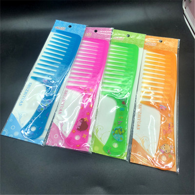 Cartoon transparent plastic big-tooth comb anti-static wide-tooth comb household color plastic print comb