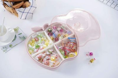 J06-6121 Creative Apple-Shaped 4 Grid Candy Plate Moisture-Proof Dried Fruit Box Fruit Plate Compartment Snack Dish