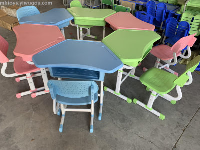 Polygon Table Students & School Environmental Protection School Desk and Chair Tutorial Summer Vacation Class Desk Elementary School Student Mini Color Table and Chair