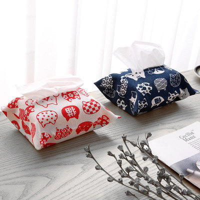Cotton and linen tissue bag cover Cotton and linen simple small fresh Kitty tissue box dining room living room paper set