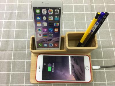 Green bamboo pen container mobile phone wireless charger gift can be customized LOGO