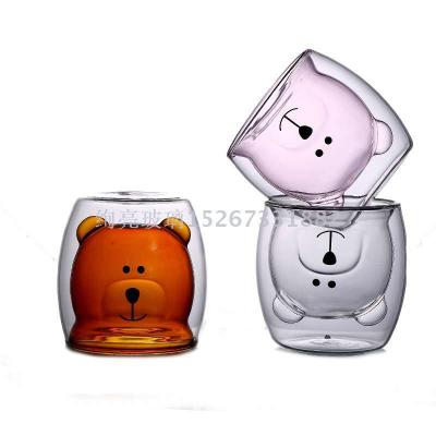 Creative bear head double glass cup  heat-resistant cat claw cup