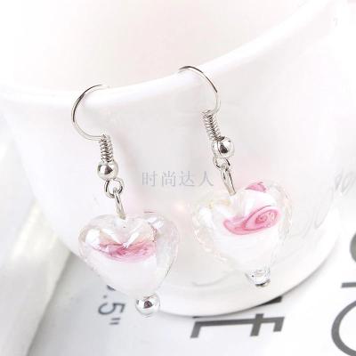 Manufacturer production and processing, diy glass jewelry pendant, the new Korean version of peach glass earrings