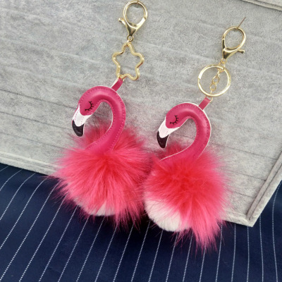 Feng fan new flamingo copy fox fur key chain bag bag hanging cartoon woman