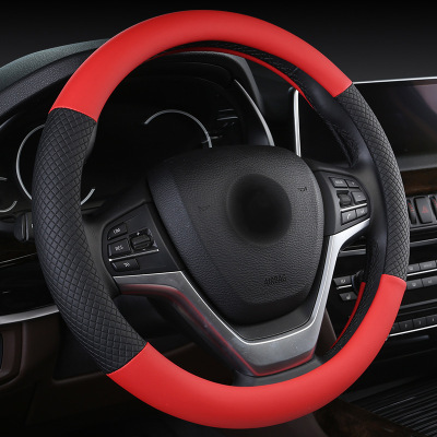 New leather steering wheel cover non-slip printing handlebar cover simple grid car plate cover four seasons general handle gloves
