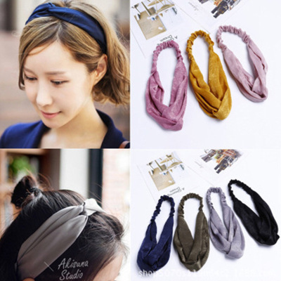 Japan and Korea new wide side cross headband women's face set headband pure color elastic band headband wholesale