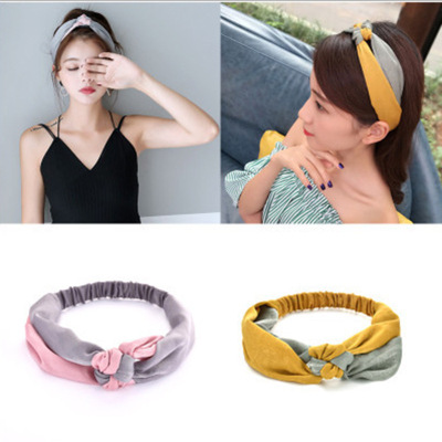 Korean version of sweet sen female tie tiara tie double layer matching color hair band wide edge ladies hair hoop manufacturers direct