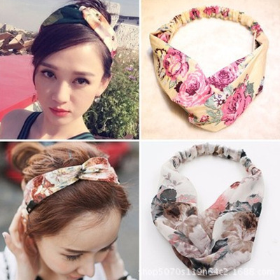 Chen Jon cross headband geranium flower face and makeup style travel headband plaid headband