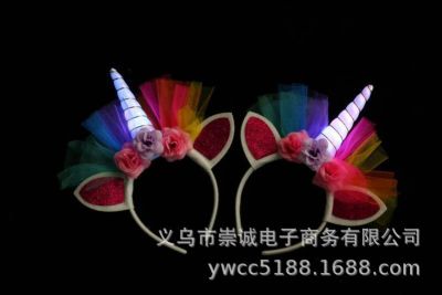 LED Luminous Unicorn Headband Children's Mesh Unicorn Flower Headband Unicorn Party Headband