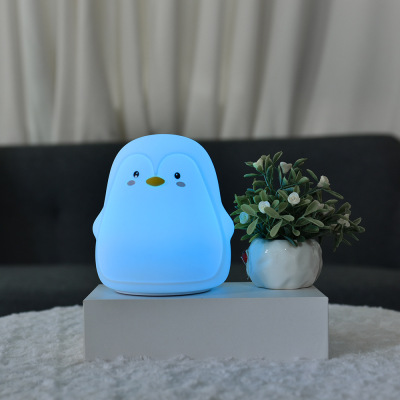 Creative Simple Decompression Night Light New Arrival Cross-Border Supply Chinese Valentine's Day Gift Ambience Light Penguin Silicone Lamp