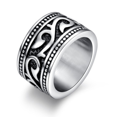 Rongyu cross - border hot style punk style European and American classic engraved men 's ring plated retro 925 silver exaggerated ring