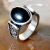 Rong Yuomei Retro Court Black Agate Creative Ring Japanese and Korean Style Plated 925 Vintage Engraving Jewelry Wholesale