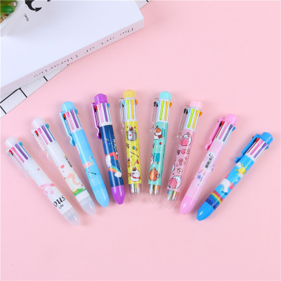 Fresh Girl's Color Ballpoint Pen Press-Type Big Head 6 Color Pen Student Stationery