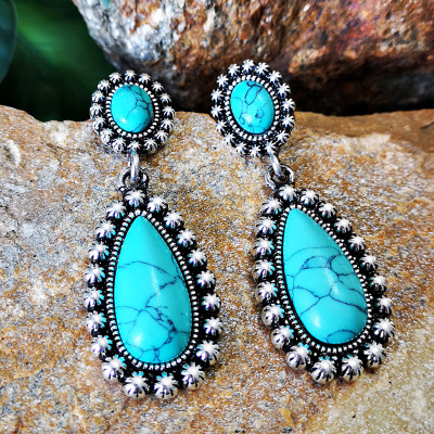 Rongyu cross border new 925 silver plated turquoise jewelry creative European and American droplet shape turquoise jewelry