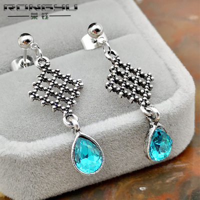 Rongyu fashion fresh ocean lantopa stone earrings Bohemian style 925 silver mesh earrings female