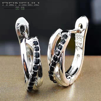 Rongyu Europe and the United States hot sell S925 silver black diamond earrings pendant Korean version of high-end temperament set diamond hot style ear stud jewelry