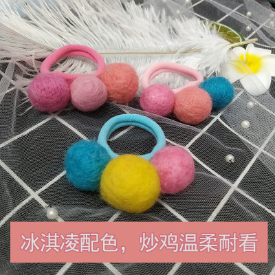 Korean version of Korean children 's hair ornaments three ball wool felt children' s rubber band hair rope girl baby ornaments head ornaments