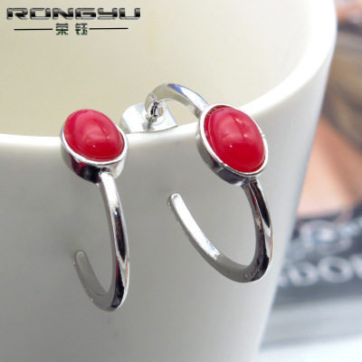 Rongyu wish new Korean fashion agate red simple earrings female European and American creative oval pendant ornaments