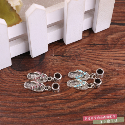 Creative flip - flops shape in 925 silver string bracelet embellished with beads pendona bracelet necklace DIY accessories