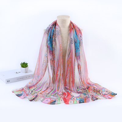 Lightweight geometric printed scarf women's long scarf summer travel sunscreen shawl beach towel retro scarf