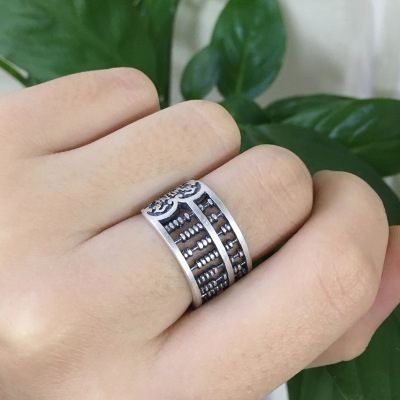 Boutique pure silver Thai silver retro creative abacus personality men and women opening ring popular jewelry