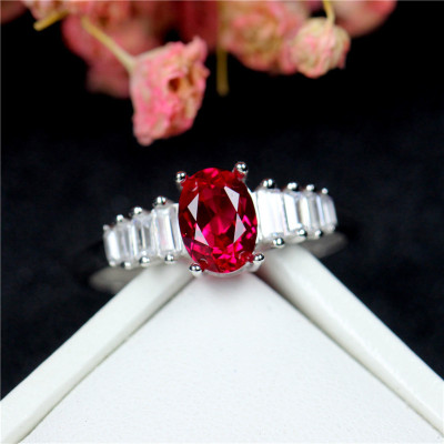 925 pure silver red corundum ring female style Korean jewelry pure silver does not fade to give girlfriend gift opening ring