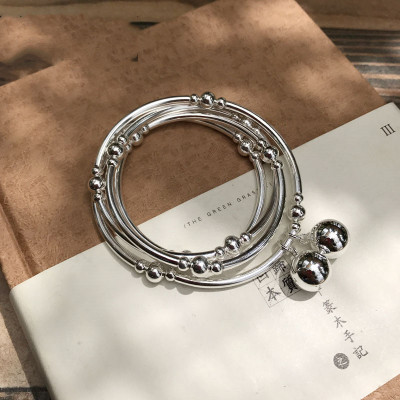 The S925 sterling silver elbow ball silver beads bracelet four rings simple versatile original DIY beads hand gifts