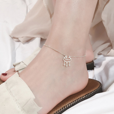 925 pure silver long life lock anklet simple lovely small pure and fresh sen department student foot ring Korea female net red