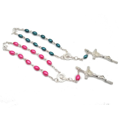 Catholic Cross Rosary Bracelet Religious Ornament Beige Olive Pearl Bracelet