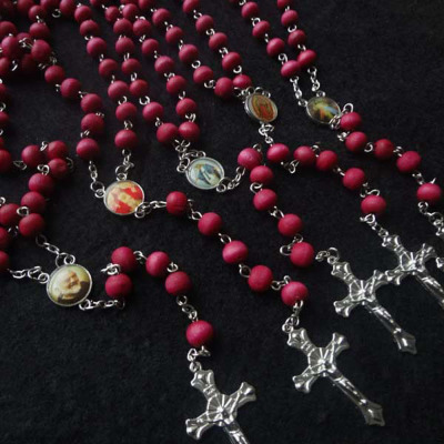 Religious Christian ornament sticker saint father virgin cross rosewood rosary necklace