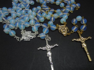 Opal cross necklace religious Christian jewelry natural stone rosary necklace wholesale