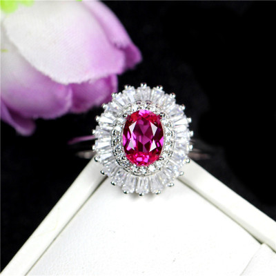 925 pure silver red corundum ring women's retro style light luxury boudoir peach red ring