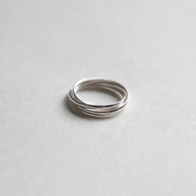 Plain silver three-ring ring 925 pure silver ring simple male single ring 22