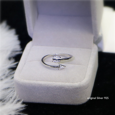 S925 silver diamond-encrusted arrow opening ring ring ring ring ring ring men and women Japan and Korea fashion Sagittarius ring couple