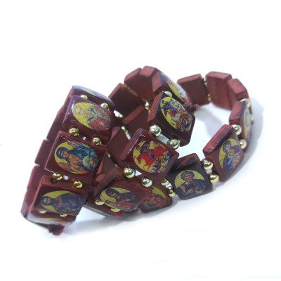 Religious jewelry gold beads square wood chips holy image beaded bracelet bracelet bracelet ornaments 7 g
