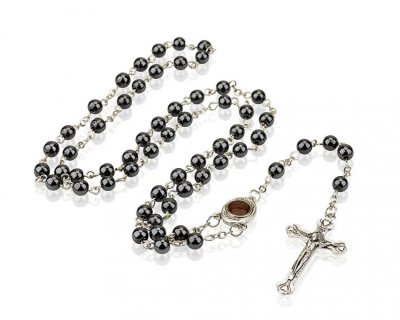 Rosary necklace non-magnetic black gallstone cross Catholic church supplies wholesale Rosary necklace