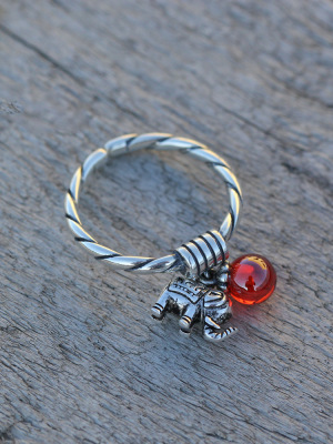 S925 silver bow red zircon opening ring Thai silver baby elephant forefinger wed-off jewelry