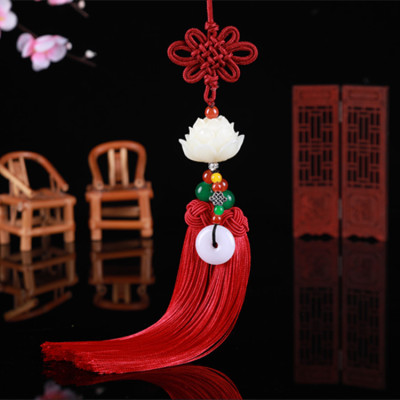 New Lotus Automobile Hanging Ornament Car Rearview Mirror Chinese Style High-End Ornaments Exquisite Peace Buckle Car Decoration