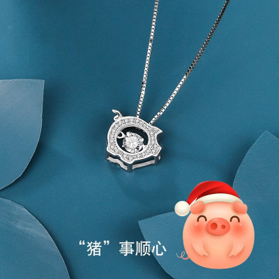 925 pure silver pig necklace female collarbone chain simple student sen pig year birthday gift to his girlfriend