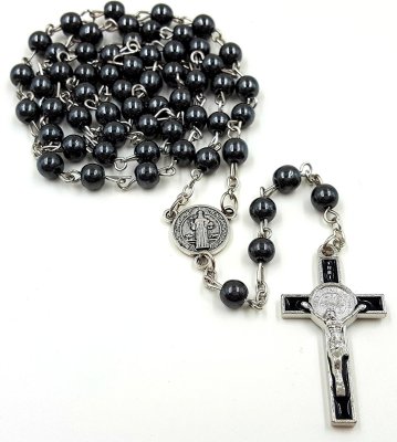 Religious Catholic Rosary6mm Non-Magnetic Haematite Cross Rose Sutra Rosary Necklace Ornament Wholesale