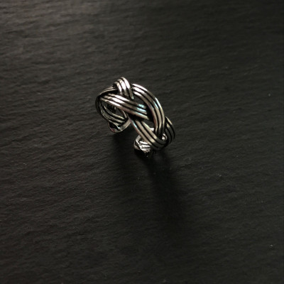 925 pure silver simple retro do old craft woven hemp rope Yintai open ring twist personality trend ring