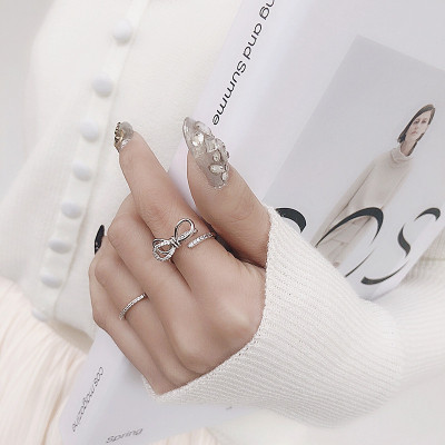 925 sterling silver, the index finger bow ring female fashion move trend niche design opening adjustable ring ring