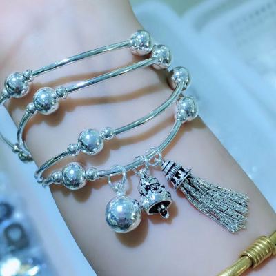 S925 pure silver bracelet rings of silver beads bend tube water drop silver bracelet silver jewelry han style versatile
