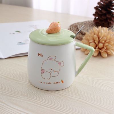 Creative Cute Ceramic Rabbit with Lid Cartoon Drinking Cup Office Coffee Department Store Gift Mug Customization