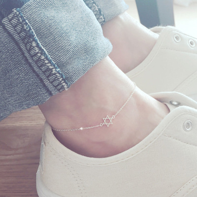S925 silver six mang star anklet female Korean simple temperament star pendant sen is a versatile student day gift
