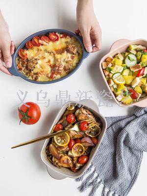 Double ear ceramic baking bowl cheese casserole for household dish oven special baking bowl microwave oven baking tray