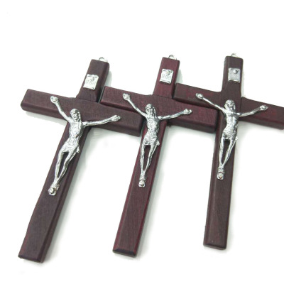 Spot Wine Red Handmade Wooden Cross Christ Bitter Statue Icon Religious Prayer Hand-Held Cross Pendant