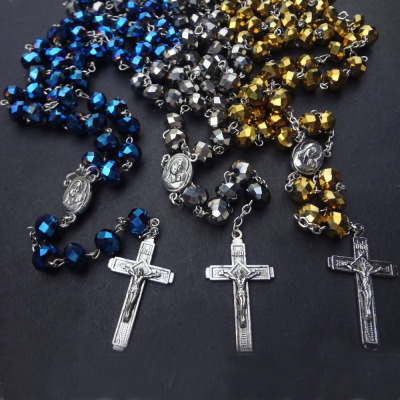 [factory direct sales] 8*10mm crystal rosary cross religious jewelry necklace religious jewelry wholesale