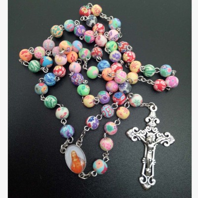 Catholic rosary necklace colored soft clay cross necklace rosary bracelet religious jewelry 37.8g