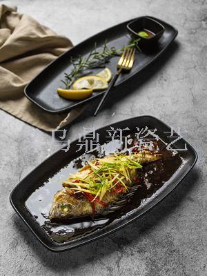 Imitation cast iron plate, simple fish plate, western plate, scratch-resistant ceramic tableware, Japanese sushi plate